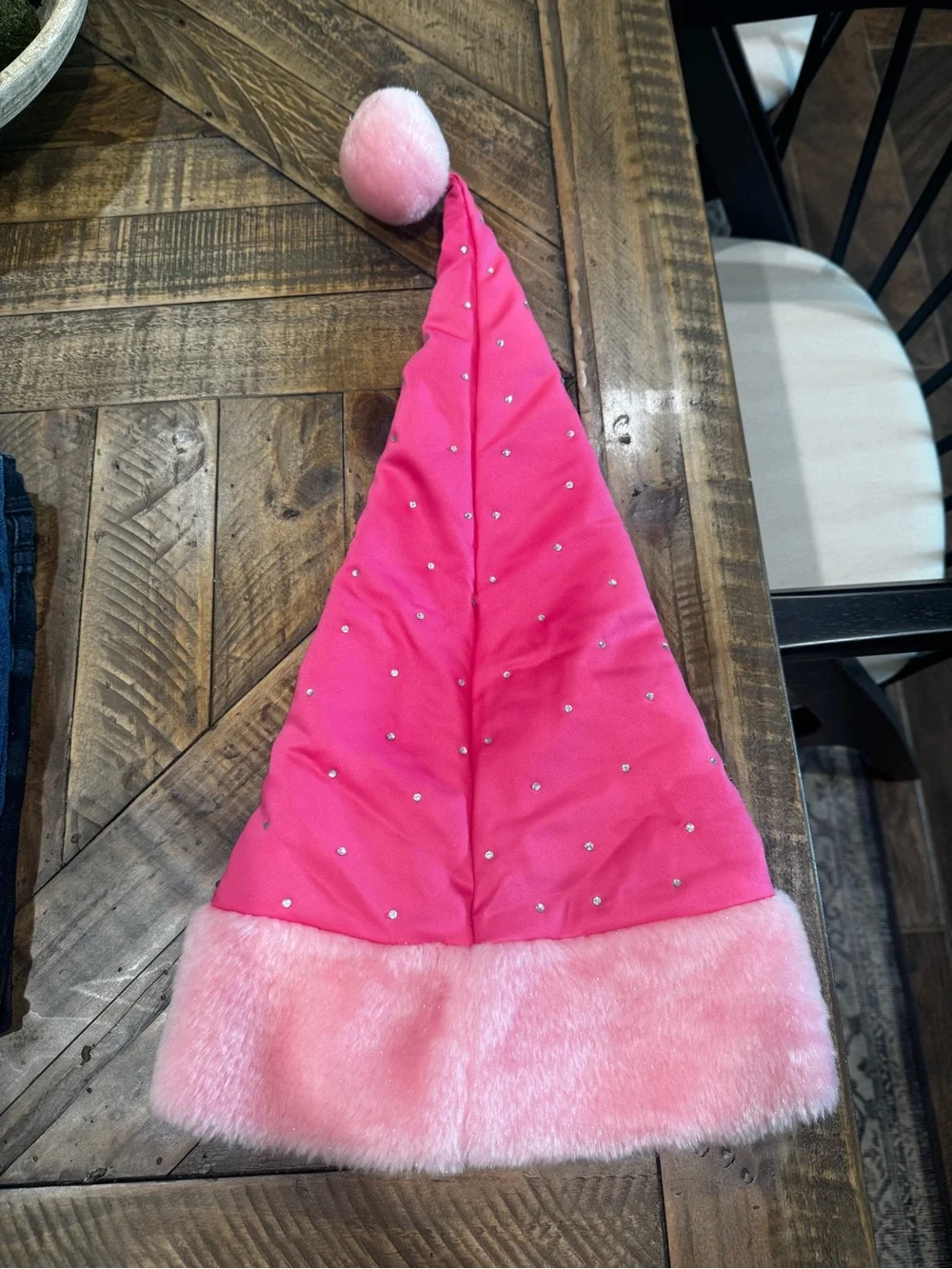 Victoria's Secret Hot Pink Faux Fur Pom Santa Hat with Studs